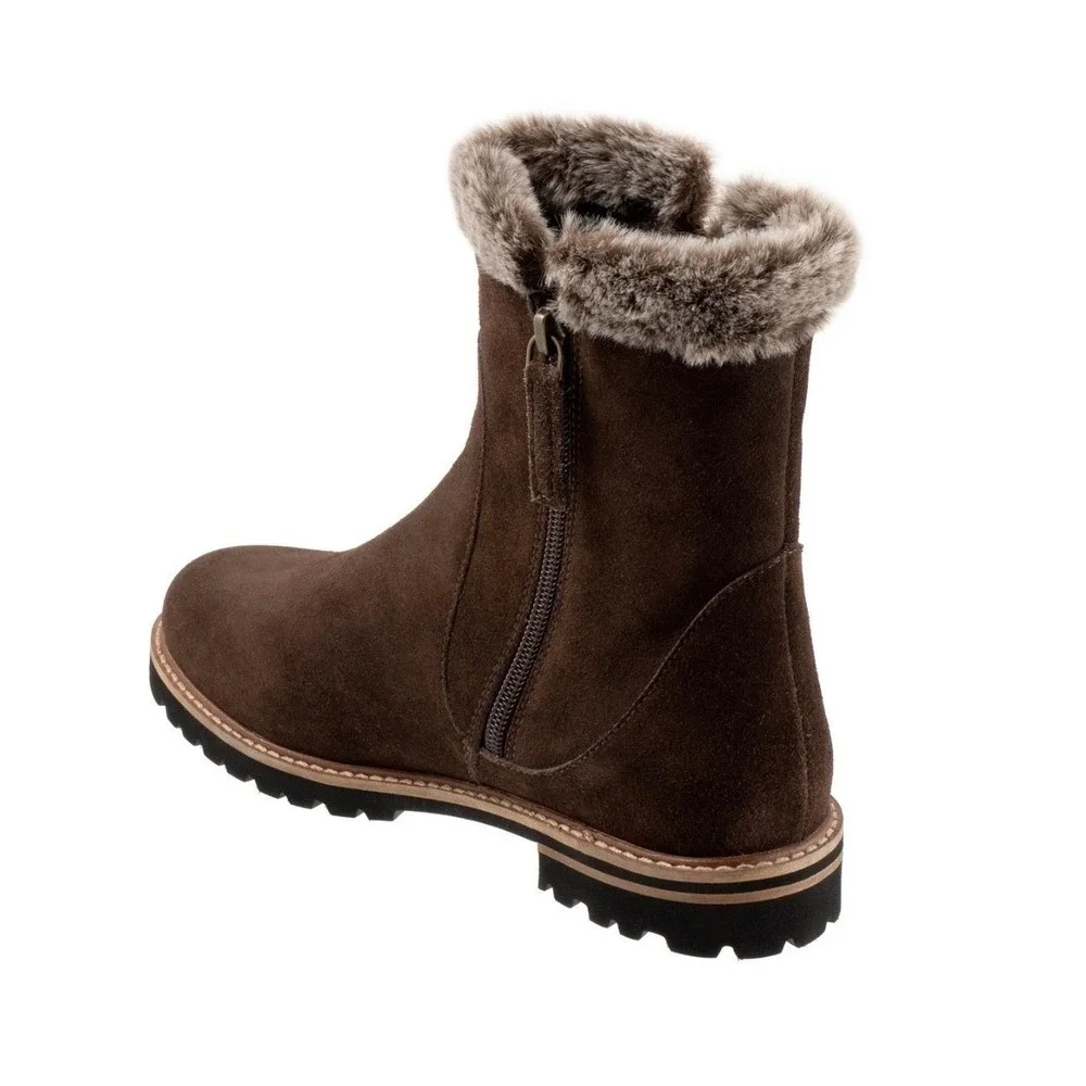 Trotters Forever Womens 7 Natrow Ankle Boots Dark Brown Suede Faux Fur T2362-203